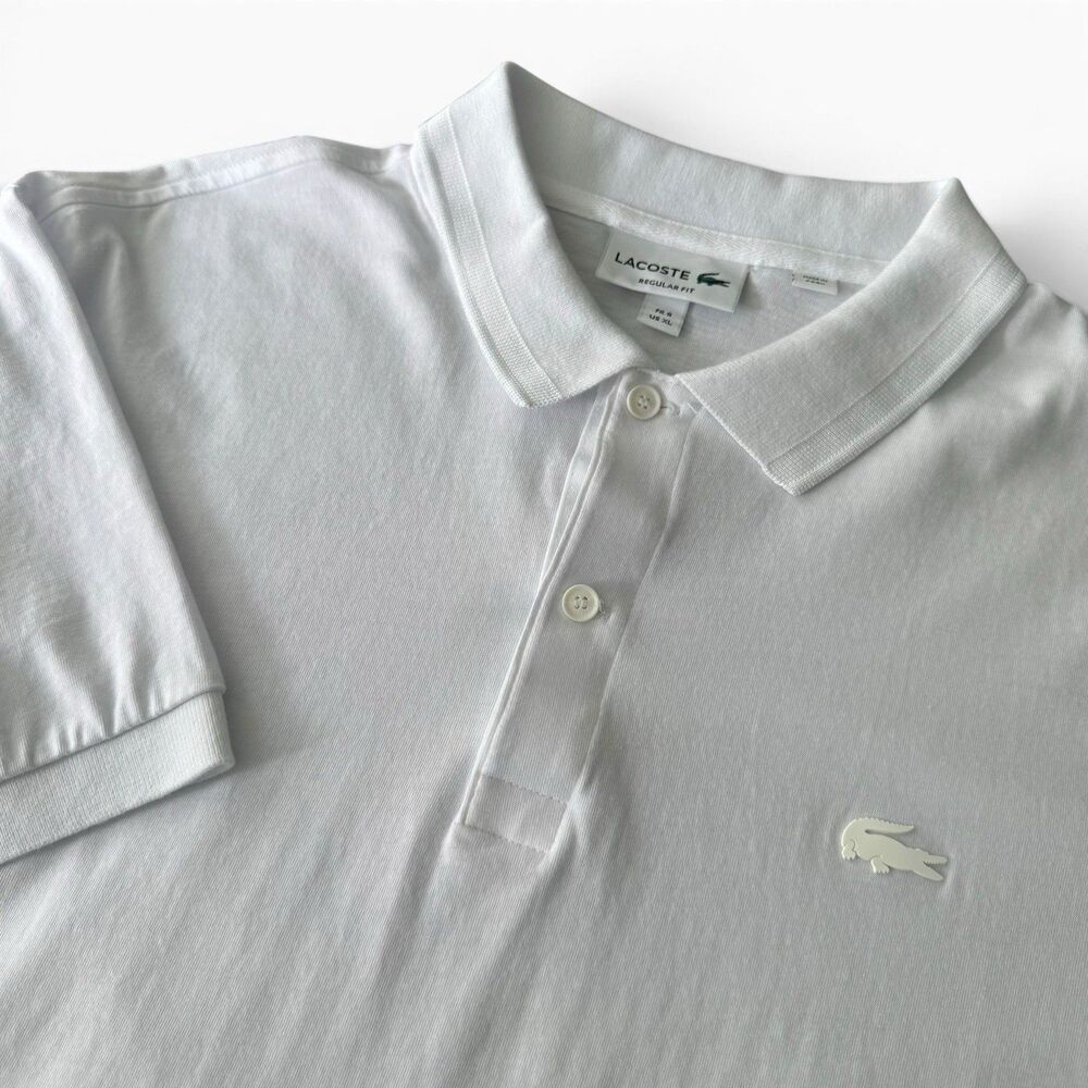 Lacoste Regular Fit Golf Polo Men XL 6 White Cotton Short Sleeve Rubber Logo - Picture 5 of 12